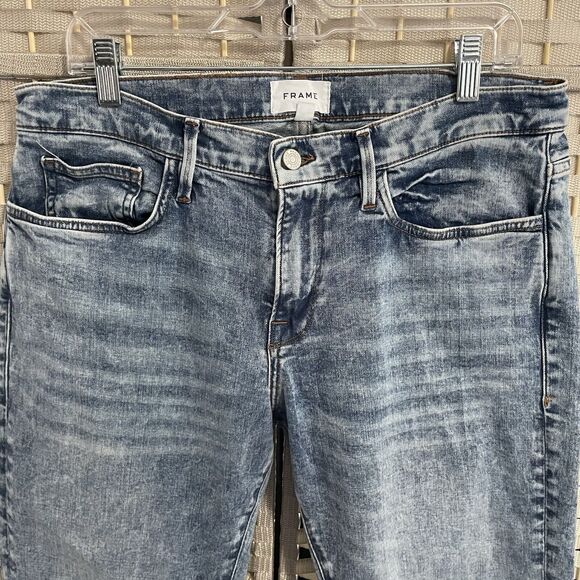 Frame L'Homme Slim Jeans Men’s 34 Hemmed to 28” Light Wash Blue Denim Stretch - Picture 3 of 12